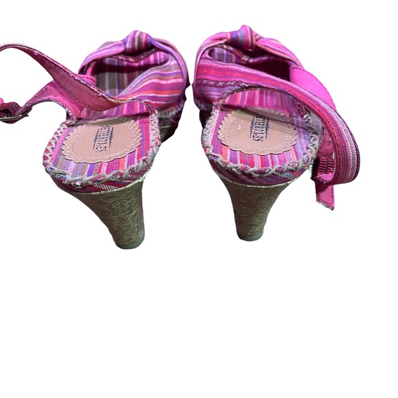 Seychelles Pink Stripped Canvas Bo Peep Toe Slingback Cork Wedges Women Size 7.5 - Picture 6 of 14